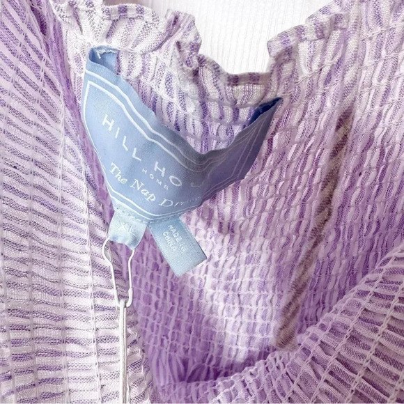 HILL HOUSE Athena Midi Nap Dress Linen Lilac Stripe Size XL Romantic Pockets - Picture 4 of 10